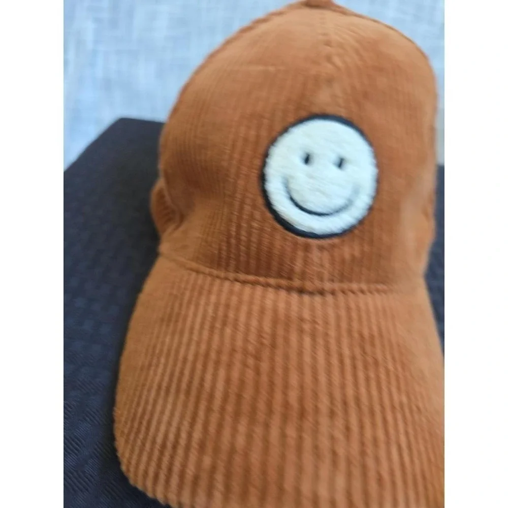 David And Young Corduroy Cap Smiley Face Strapback. Smile Hipster Hat